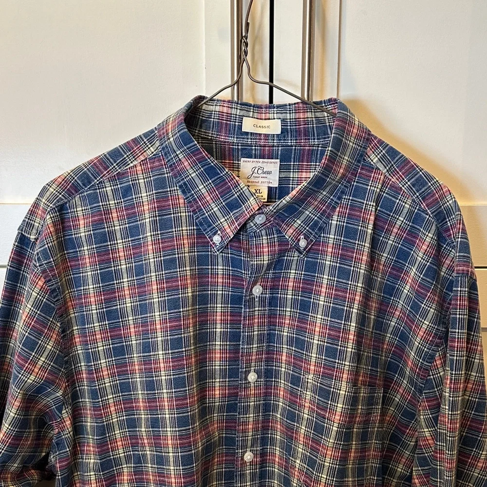 J. Crew Men's Organic Cotton Indigo Chambray Plaid Shirt XL